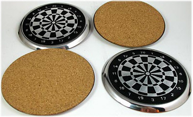 four dart board coasters