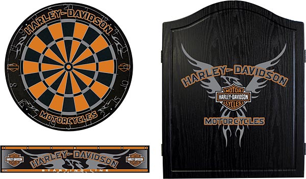 Harley Black Eagle Dartboard Cabinet Package