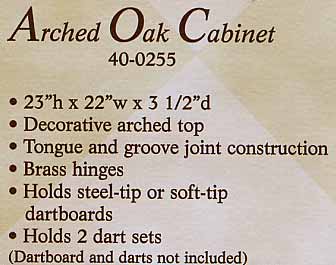 arched oak dart board cabinet info