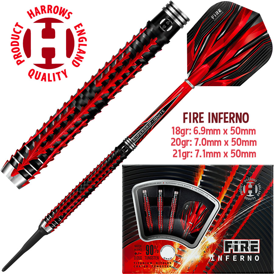 New 2021 Harrows Fire Inferno 90% Tungsten Soft Tip Darts 18 Grams 